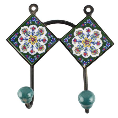 White Floral Ceramic Tile Hook